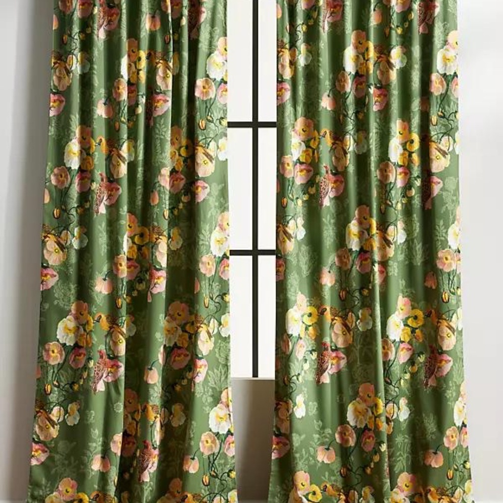 Anthropologie Natalie Lete Marais Bird Printed Curtain Panel -50 x 64
